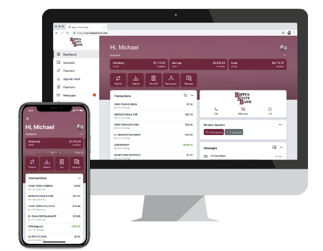 screenshot of online banking on desktop and mobile
