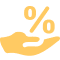 Icon illustration of a hand holding a percent sign